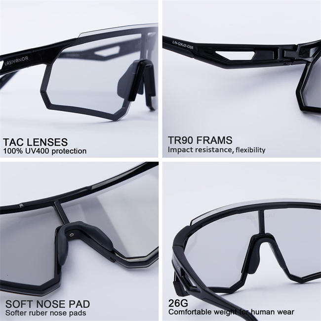 Polarized Sports Bike Glasses/Photochromic Cycling Glasses, UV400 Protection Clear Unisex Lens for Baseball Mountain